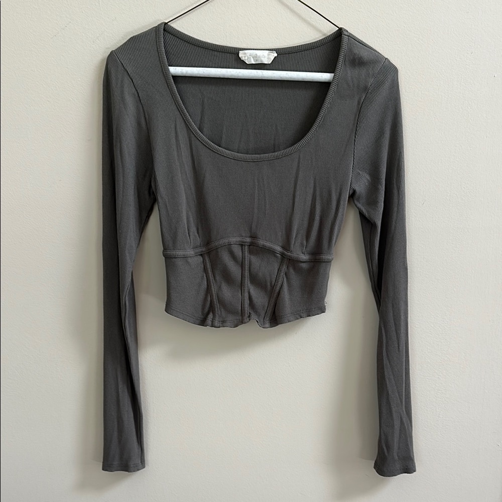 Altar'd State Army Green Cropped Long Sleeve Corset Top